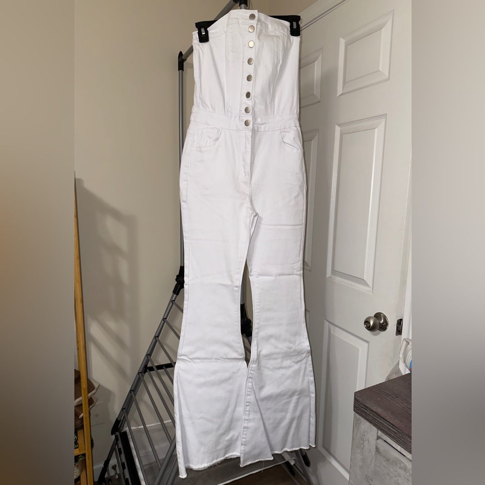 NWT white denim flare jumpsuit